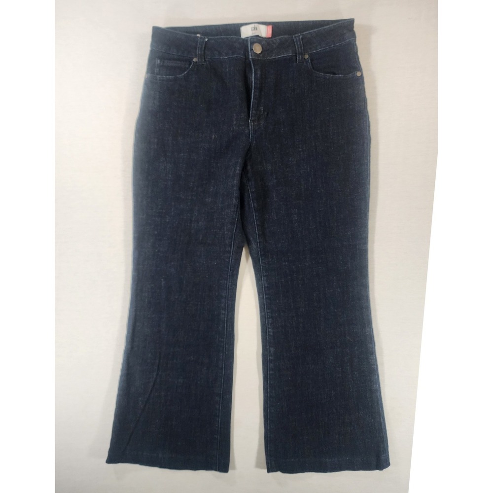 Cabi Trouser Jeans Women 12 Dark Blue Wide Leg Crop Stretch Denim 5691R